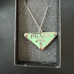 PRADA SILVER & MINT TRIANGLE PENDANT with ADDED UNBRANDED 18”CHAIN